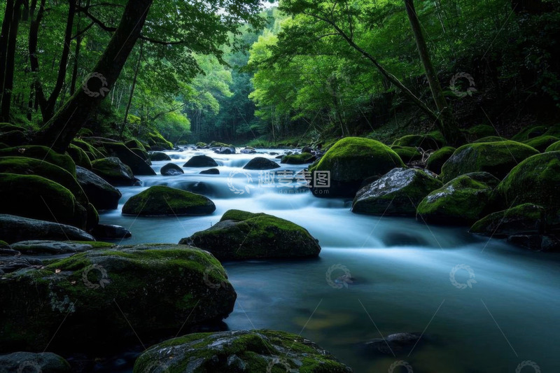 高清大图下载【趣麦麦图】森林中流淌的溪流美景