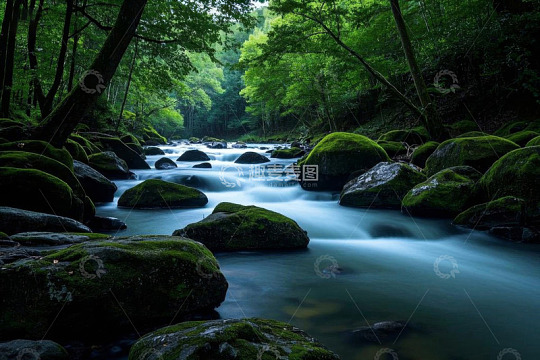 森林中流淌的溪流美景