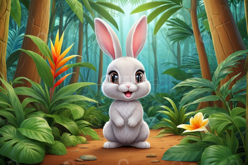 高清大图下载【趣麦麦图】森林中的可爱动画兔子