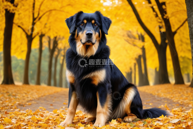 高清大图下载【趣麦麦图】秋景中坐着的大型犬