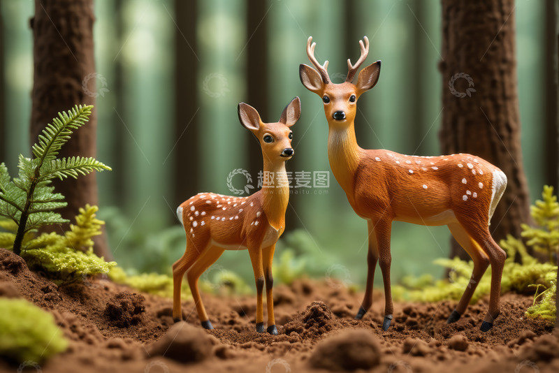 高清大图下载【趣麦麦图】森林中站立的两只小鹿模型