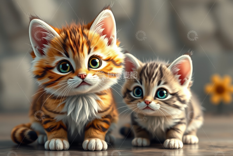 高清大图下载【趣麦麦图】两只可爱小猫特写
