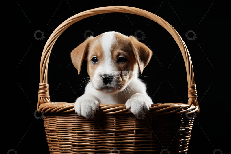高清大图下载【趣麦麦图】篮子里的可爱小狗