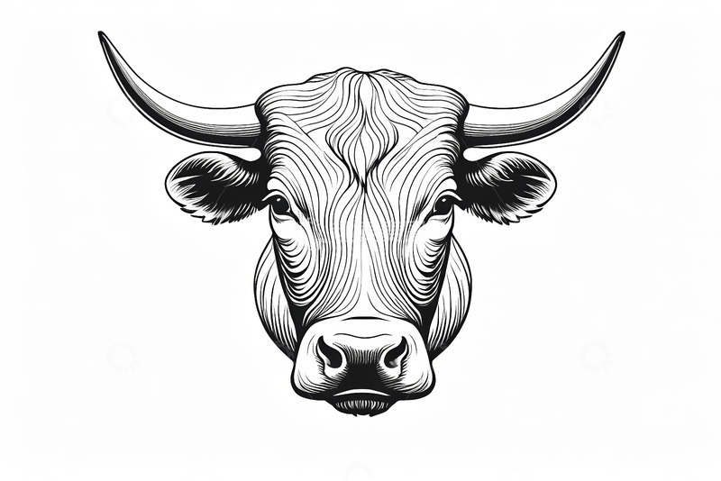 高清大图下载【趣麦麦图】黑白线条风格牛头插图
