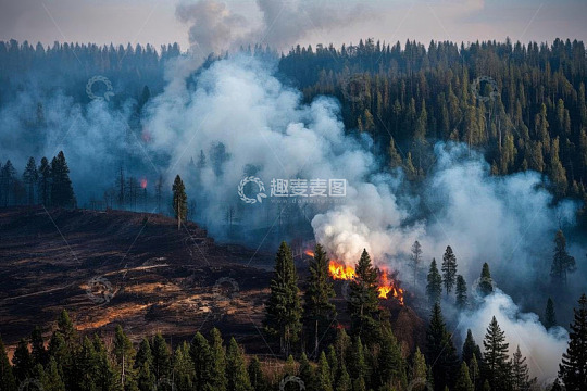 森林火灾现场全景