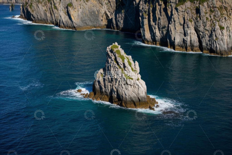 高清大图下载【趣麦麦图】海岸边孤立岩石俯瞰景象