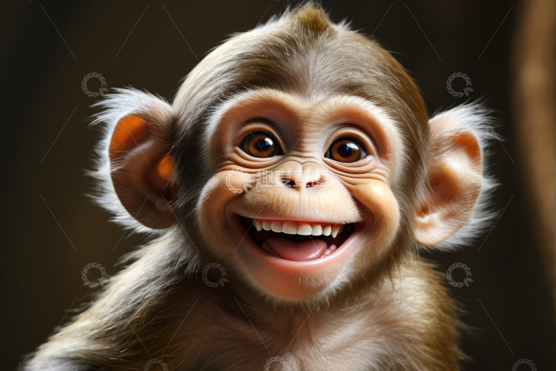 高清大图下载【趣麦麦图】微笑的猴子特写