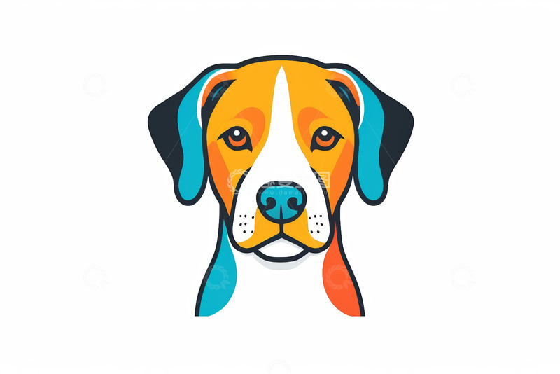 高清大图下载【趣麦麦图】彩色插画风格狗的头部特写