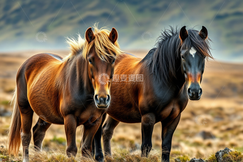 高清大图下载【趣麦麦图】户外草原上的两匹马
