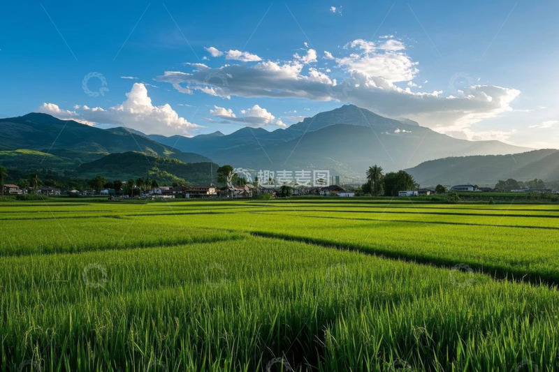高清大图下载【趣麦麦图】田野风光与远处山峦景色