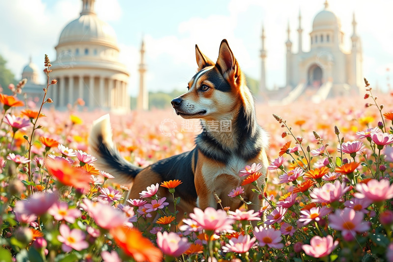 高清大图下载【趣麦麦图】花丛中站立的狗
