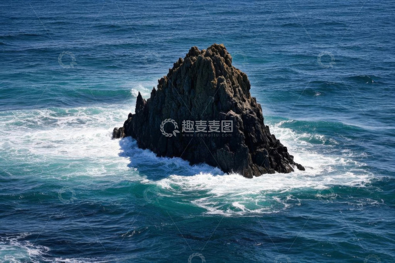 高清大图下载【趣麦麦图】海中孤立岩石与波浪景象
