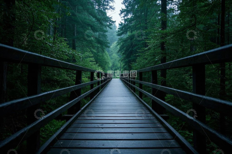 高清大图下载【趣麦麦图】森林中的木质步道