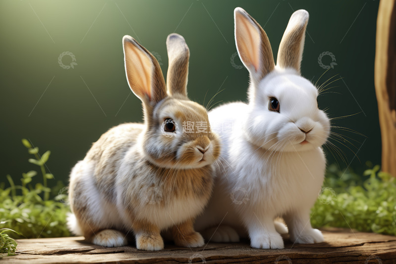 高清大图下载【趣麦麦图】两只可爱兔子特写