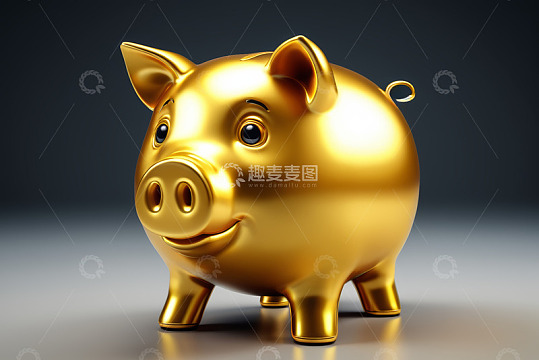 金色小猪存钱罐特写