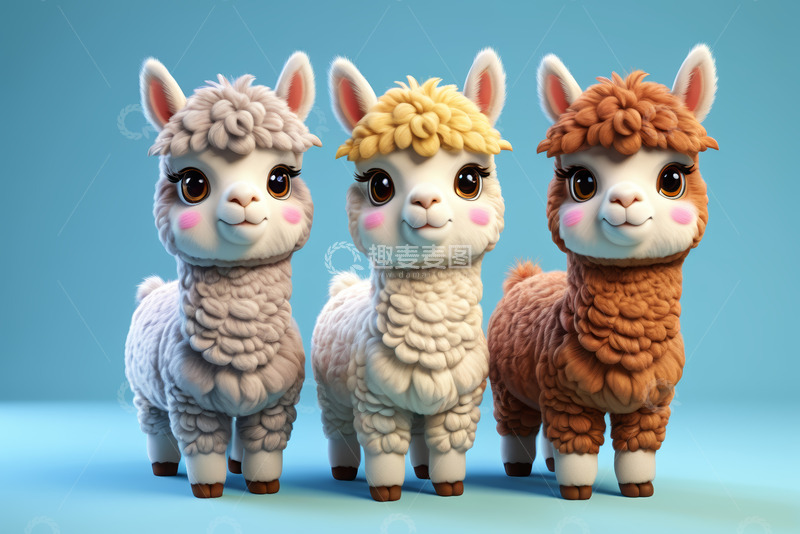 高清大图下载【趣麦麦图】三只可爱3D羊驼形象