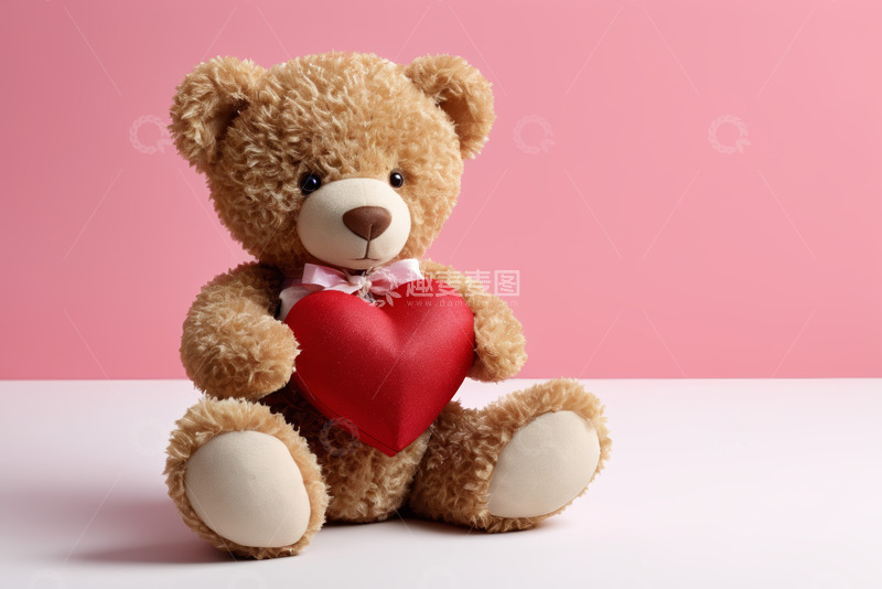 高清大图下载【趣麦麦图】抱红心的棕色泰迪熊