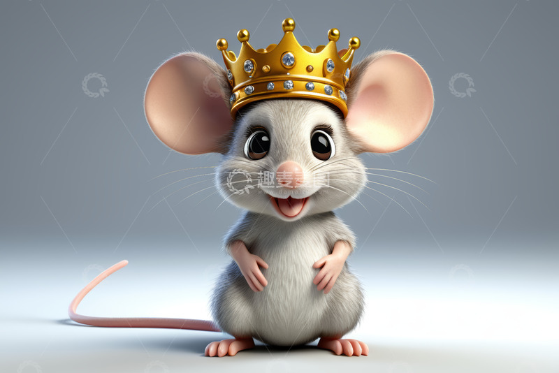 高清大图下载【趣麦麦图】戴皇冠的卡通老鼠形象素材