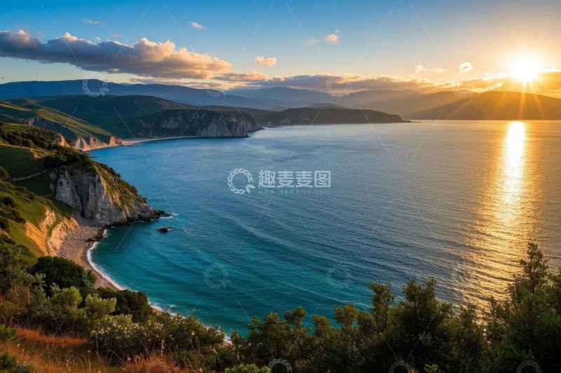 高清大图下载【趣麦麦图】海岸日落自然风光全景