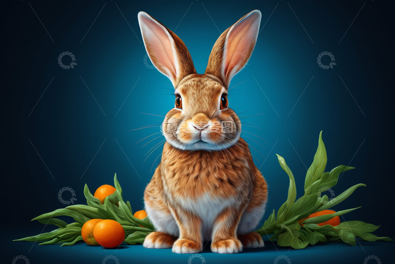 高清大图下载【趣麦麦图】坐立的兔子与水果静物
