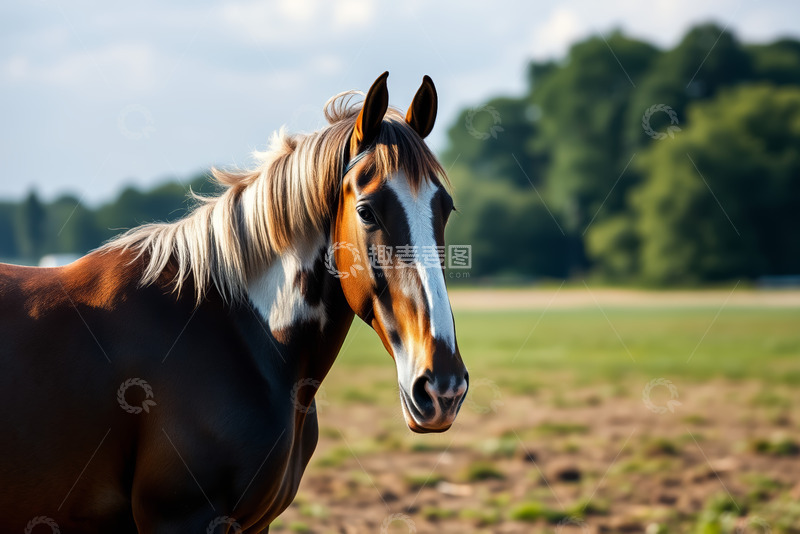 高清大图下载【趣麦麦图】田野中的棕白相间骏马