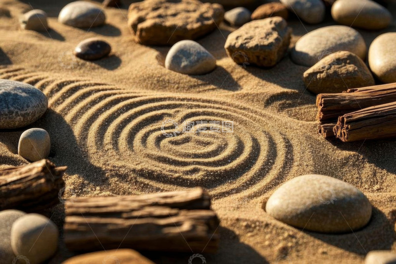 高清大图下载【趣麦麦图】沙滩上的石子与沙画纹理