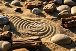 沙滩上的石子与沙画纹理