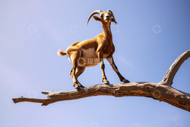 高清大图下载【趣麦麦图】山羊站立于树枝上