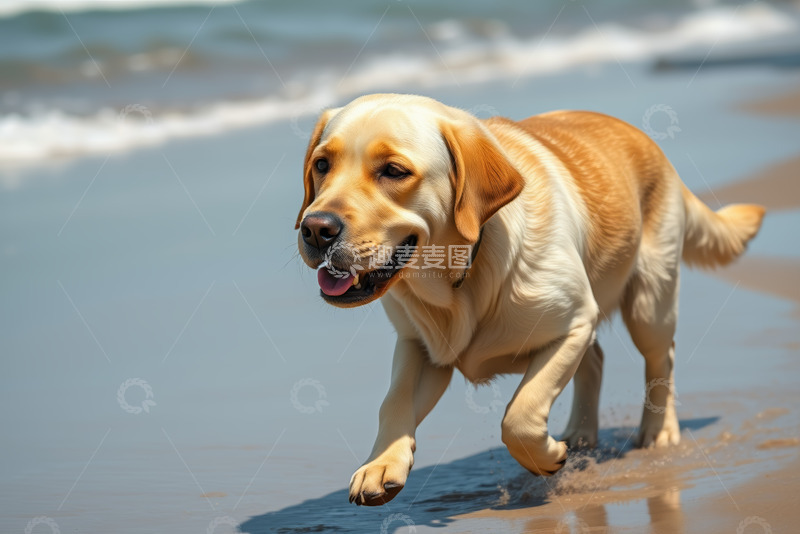 高清大图下载【趣麦麦图】沙滩上奔跑的拉布拉多犬