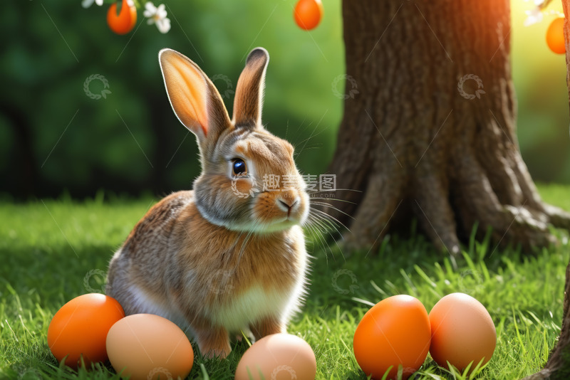 高清大图下载【趣麦麦图】草地上的兔子与彩蛋