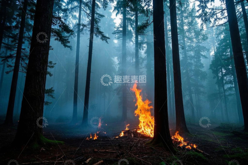 高清大图下载【趣麦麦图】森林中燃烧的火焰场景