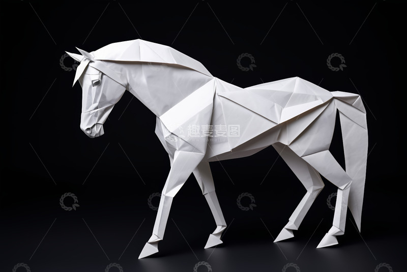 高清大图下载【趣麦麦图】白色折纸马静物素材