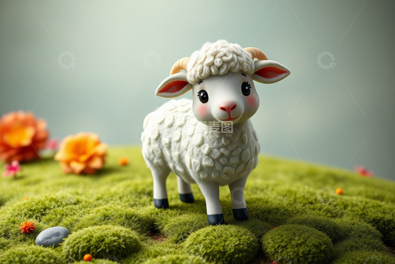 高清大图下载【趣麦麦图】白色绵羊装饰摆件特写