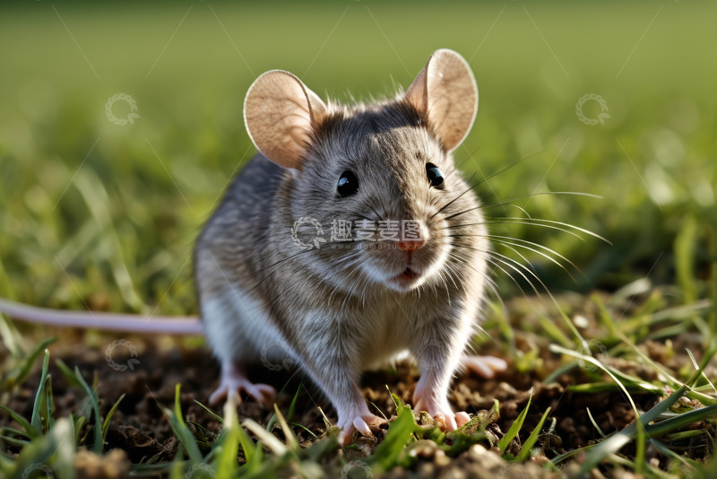 高清大图下载【趣麦麦图】草地上的老鼠特写