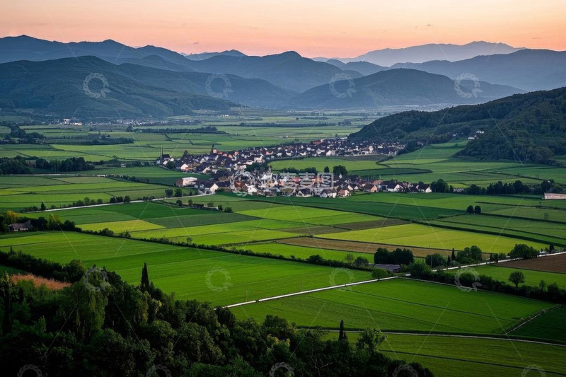 高清大图下载【趣麦麦图】田野乡村与远山风景