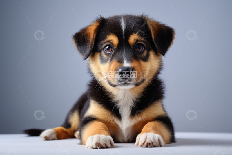 高清大图下载【趣麦麦图】可爱三色小狗趴卧特写