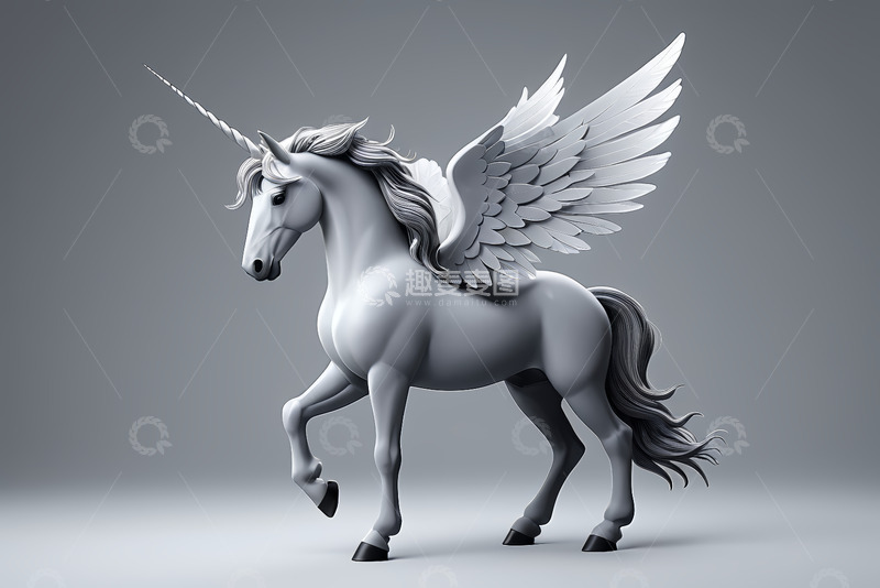 高清大图下载【趣麦麦图】长翅膀的独角兽侧面形象
