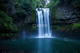 山林中的瀑布自然景观