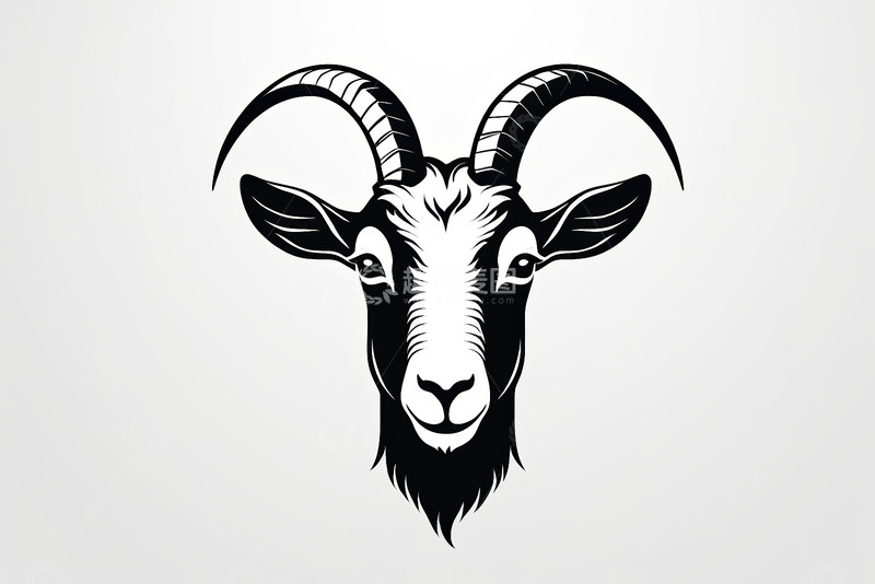 高清大图下载【趣麦麦图】山羊头部黑白矢量图案