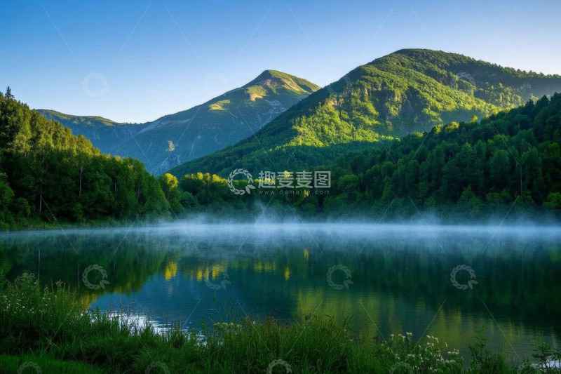 高清大图下载【趣麦麦图】山林间静谧湖泊自然风光