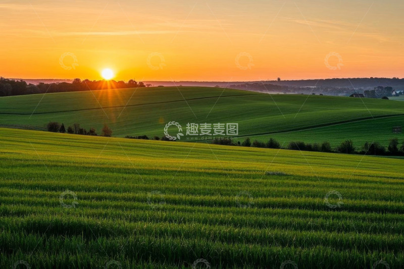高清大图下载【趣麦麦图】田野上的落日景象