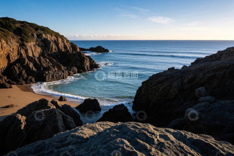高清大图下载【趣麦麦图】海岸边岩石与海浪景观