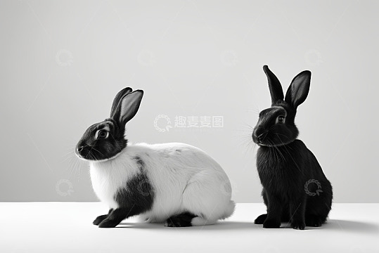 黑白双色兔子静物照
