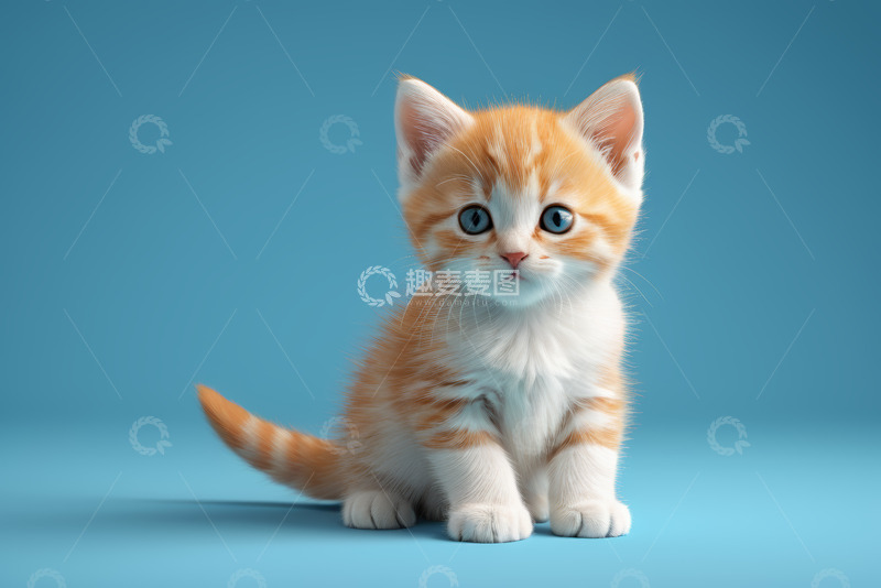 高清大图下载【趣麦麦图】橘白相间小猫坐立画面