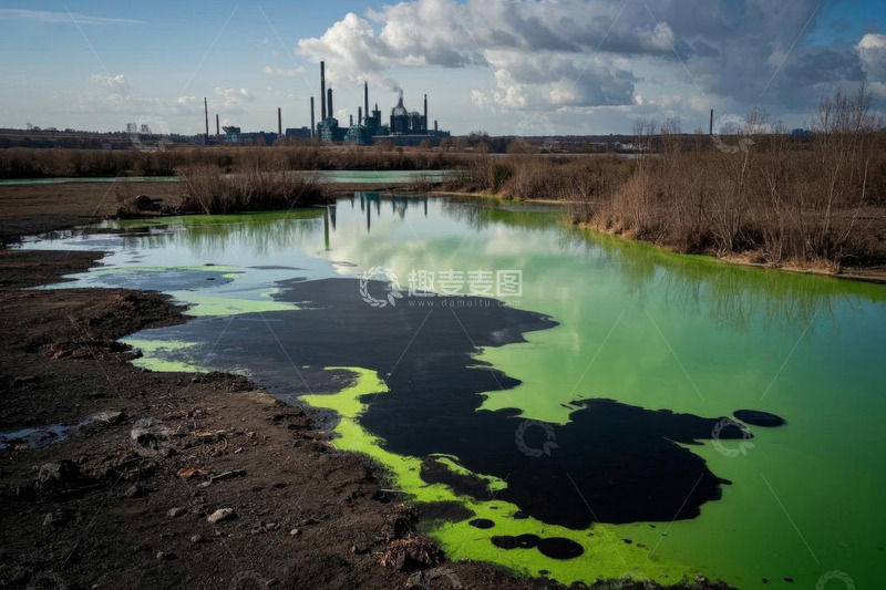 高清大图下载【趣麦麦图】工业区旁受污染的水域景象