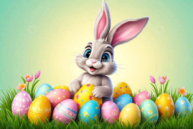 高清大图下载【趣麦麦图】复活节兔子与彩蛋插画