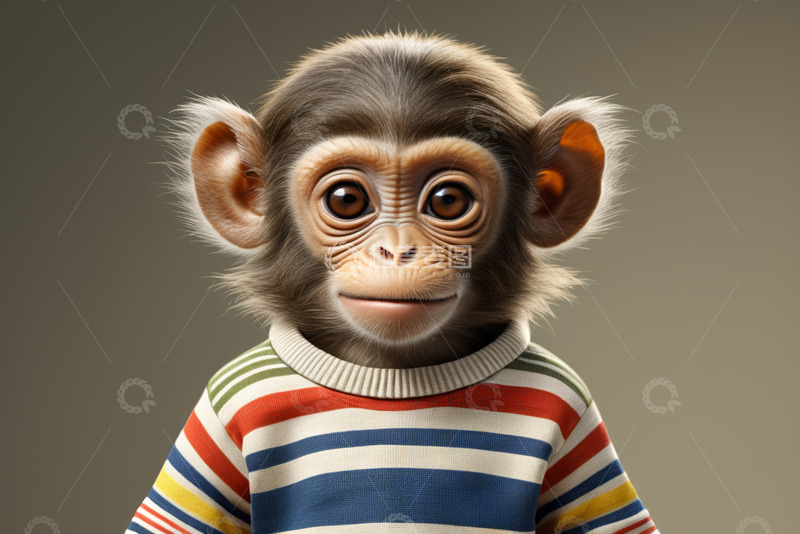 高清大图下载【趣麦麦图】穿着条纹衫的可爱小猴特写