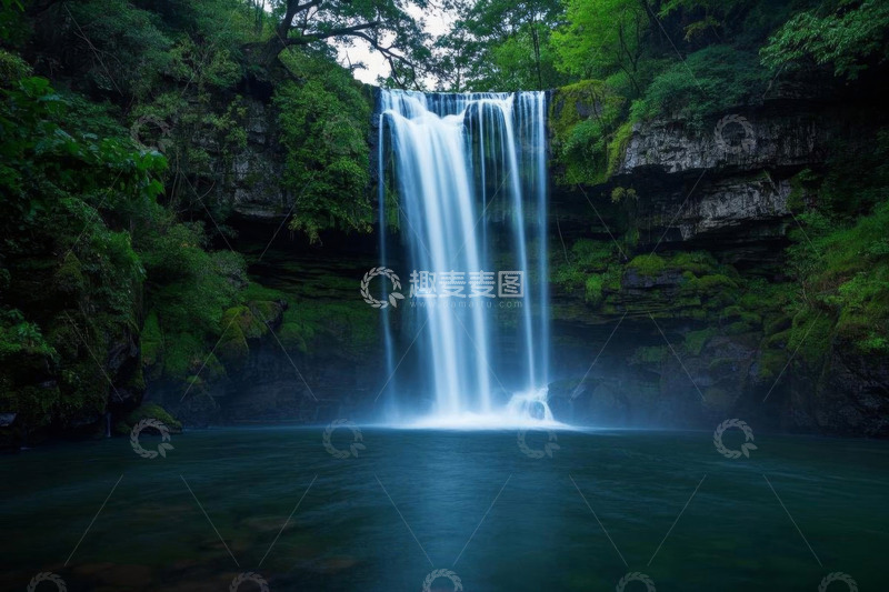 高清大图下载【趣麦麦图】森林中的瀑布自然景观