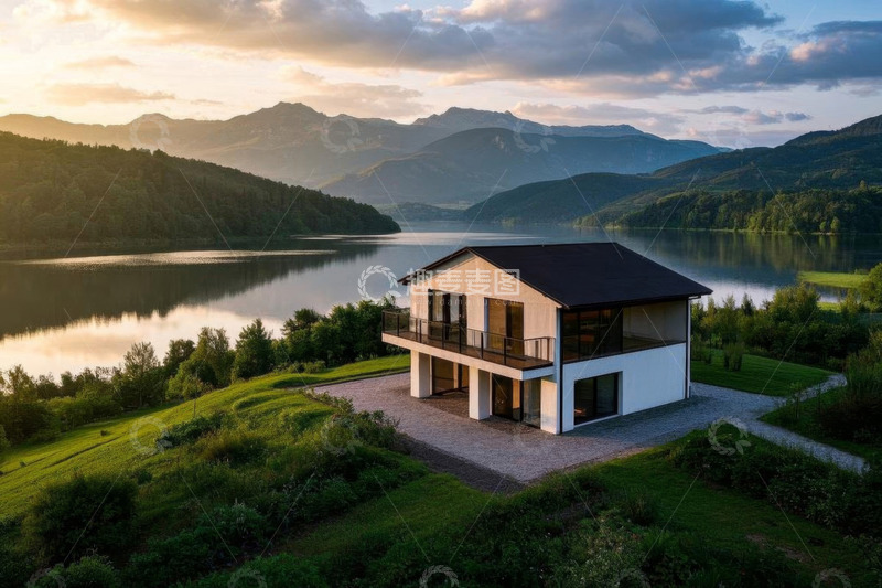 高清大图下载【趣麦麦图】湖畔别墅自然风光全景