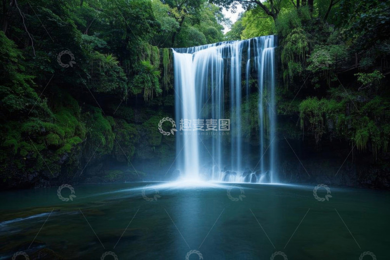 高清大图下载【趣麦麦图】森林中的瀑布自然景观